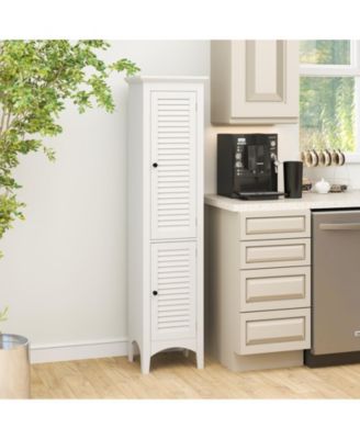 Tall Bathroom Floor Cabinet with Shutter Doors and Adjustable Shelf