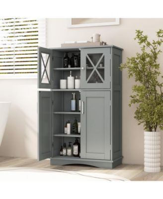 4 Doors Freeestanding Bathroom Floor Cabinet with Adjustable Shelves