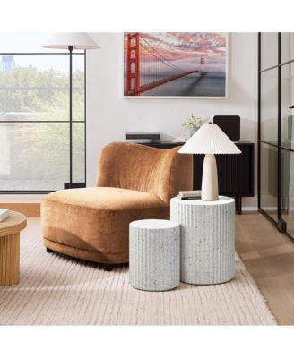 2-Piece White with Gray Flecks Manufactured Wood Nesting Side Table Set