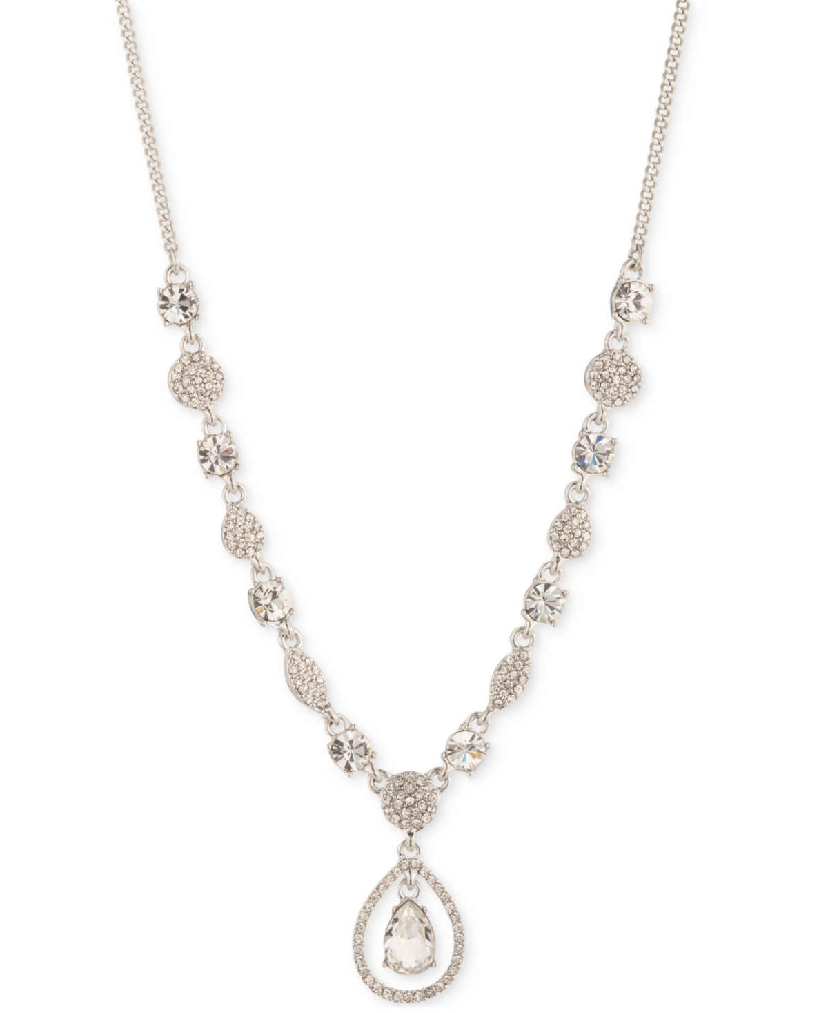 Crystal Pear-Shape Orbital Pendant Necklace, 16" + 3" extender - Silver-Tone