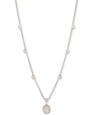 Колье Givenchy с серебристым Паве и овальным хрустальным ореолом, удлинитель 16 дюймов + 3 дюйма 