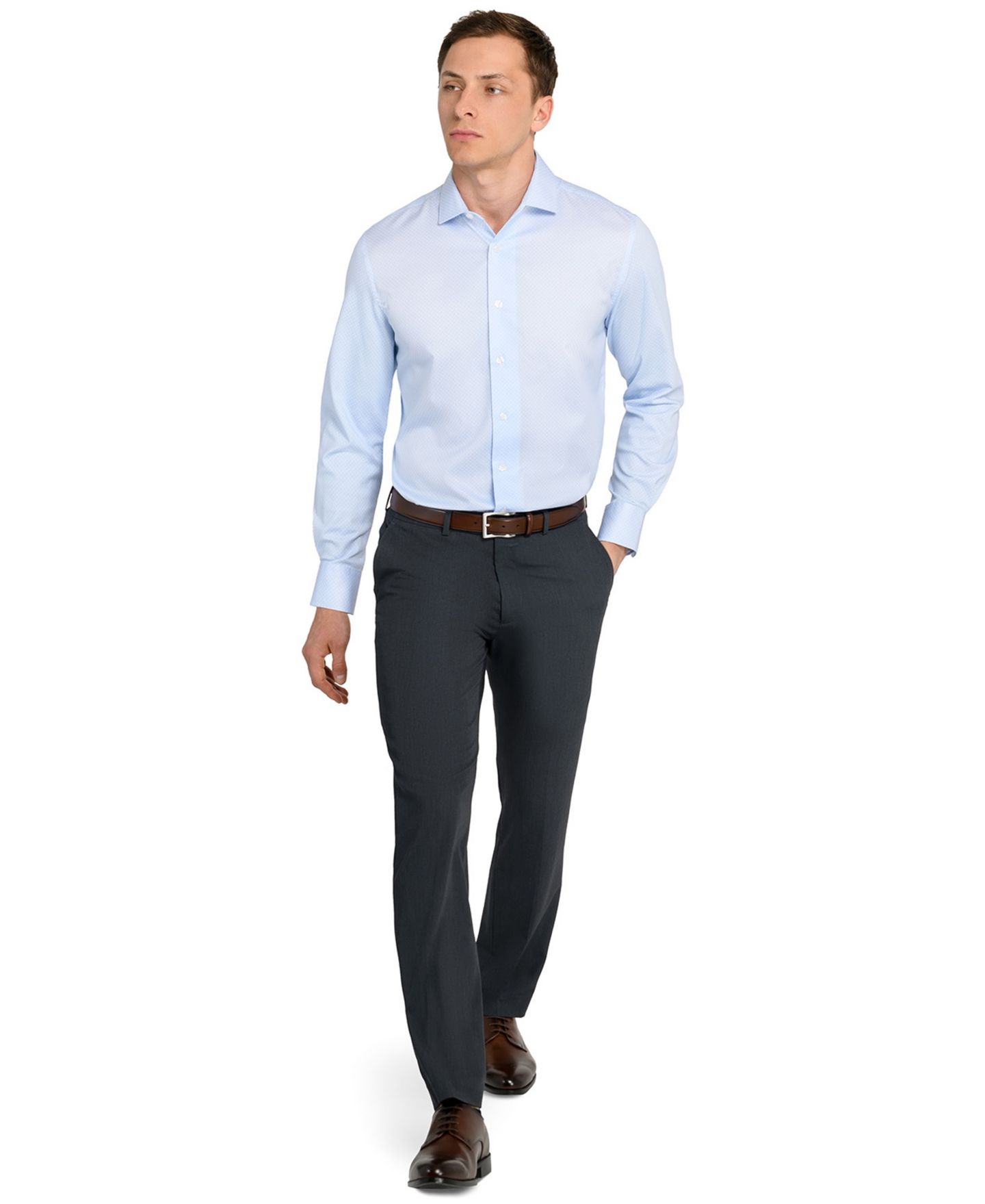 Мужская рубашка MICHELSONS OF LONDON Geometric Hybrid Slim Fit Easy Care Long Sleeve, цвет: Светлый синий серый — фото 4