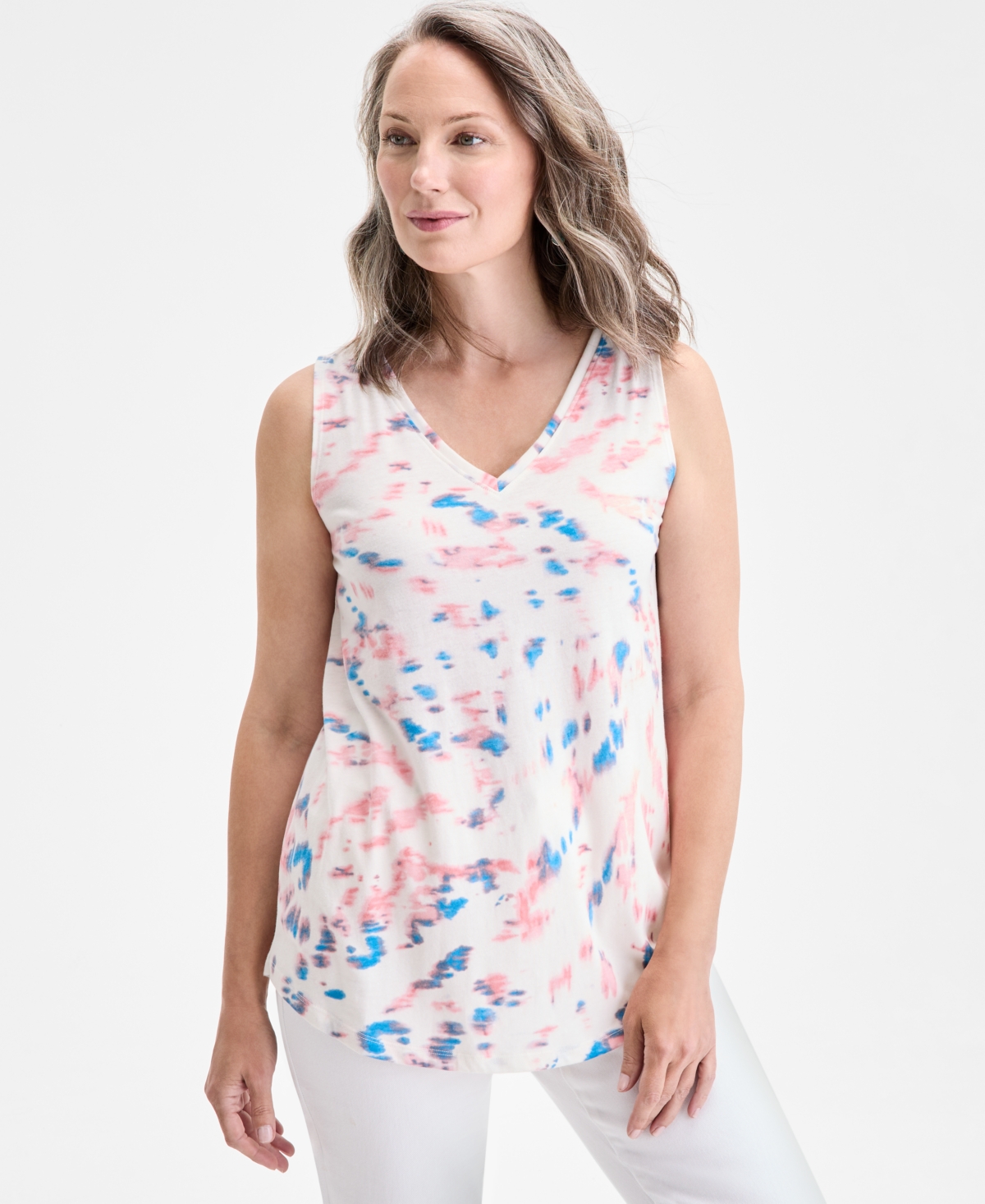Women's Printed V-Neck Tank, Exclusively at Macy's - Green Stripe