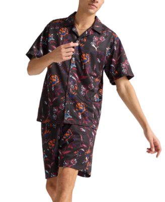 Men's Relaxed-Fit Floral Button-Down Mesh Camp Shirt 