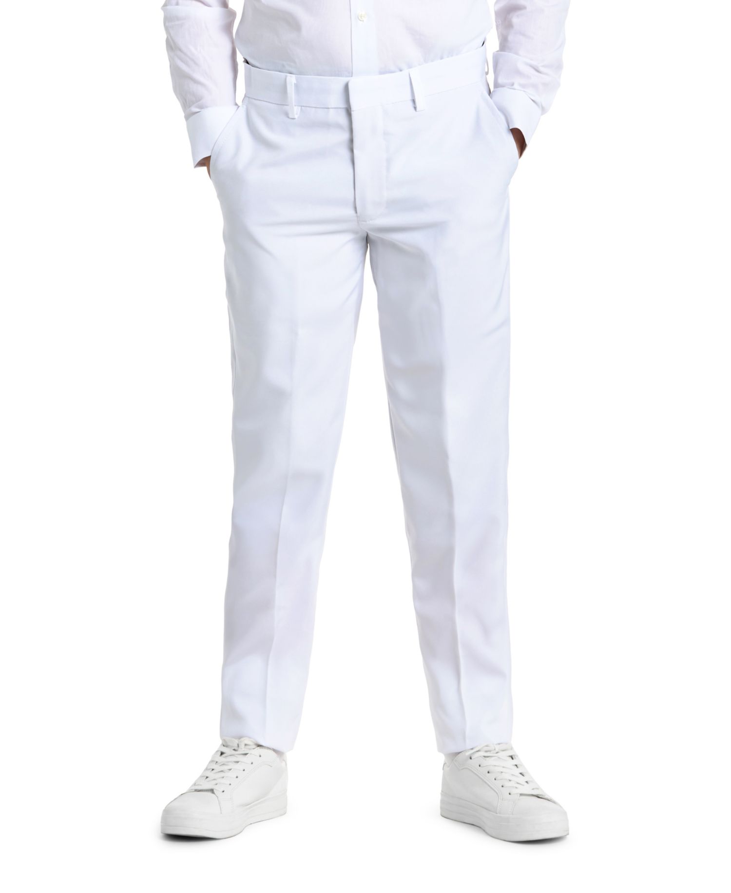 Teen Boys White Knight Slim Fit Solid Suit Including Blazer, Pants and Clip-On-Tie