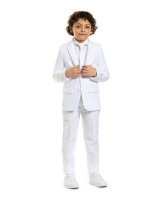 Boys White Knight Solid Suit Including Blazer, Pants and Clip-On-Tie