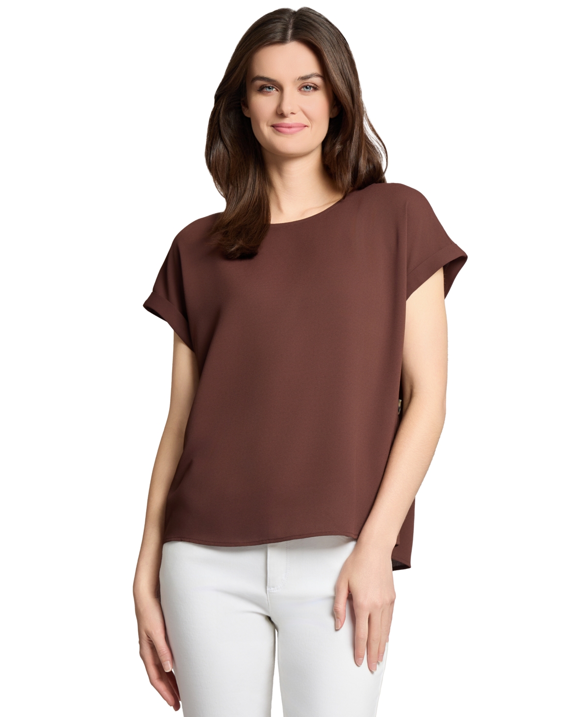 Jones New York Trim Detail Stretch Top In Brown