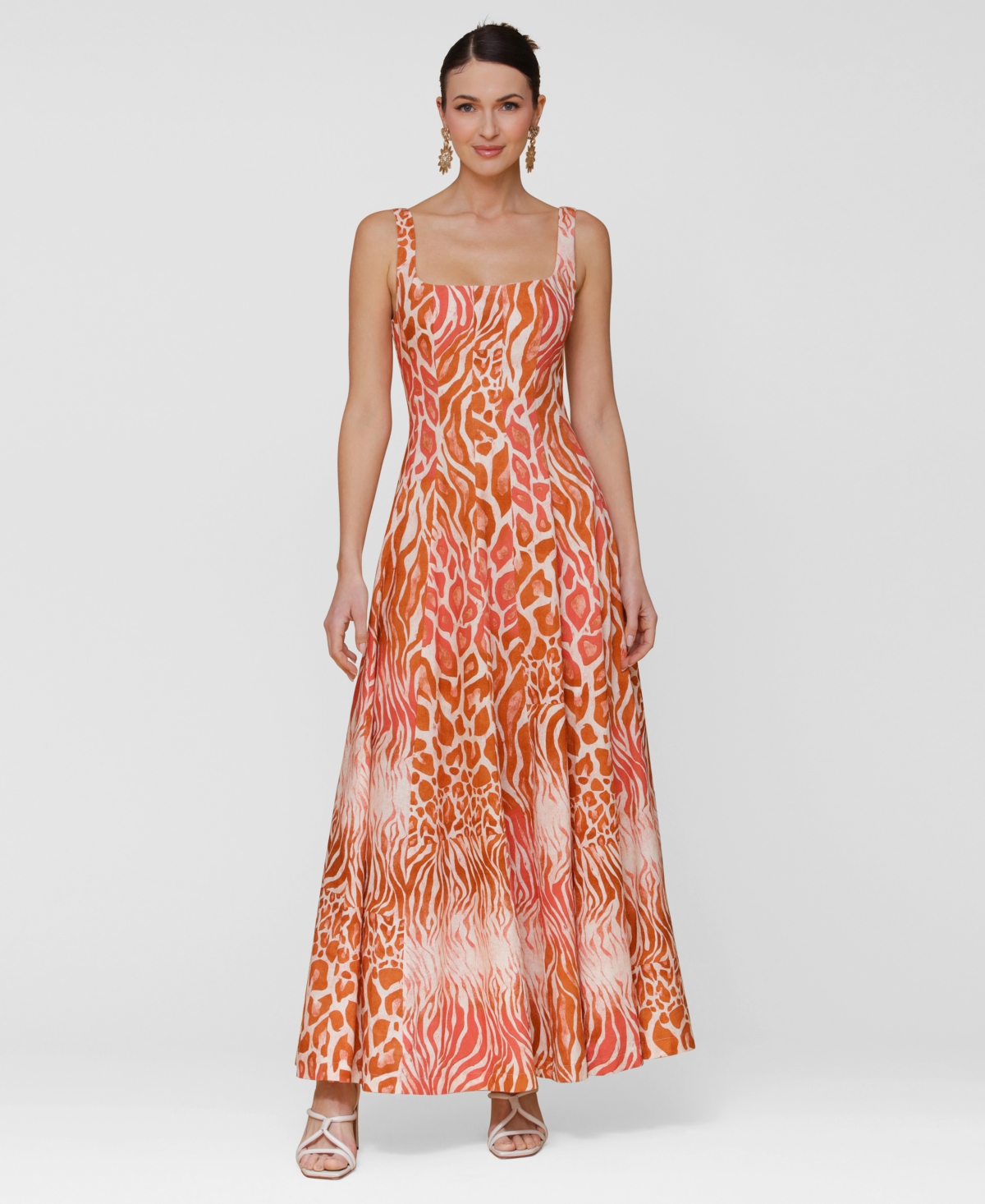 Avec Les Filles Mixed Print Strapless Tiered Maxi Dress