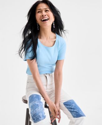 Petite Patchwork Straight-Leg Jeans, Exclusively at Macy's