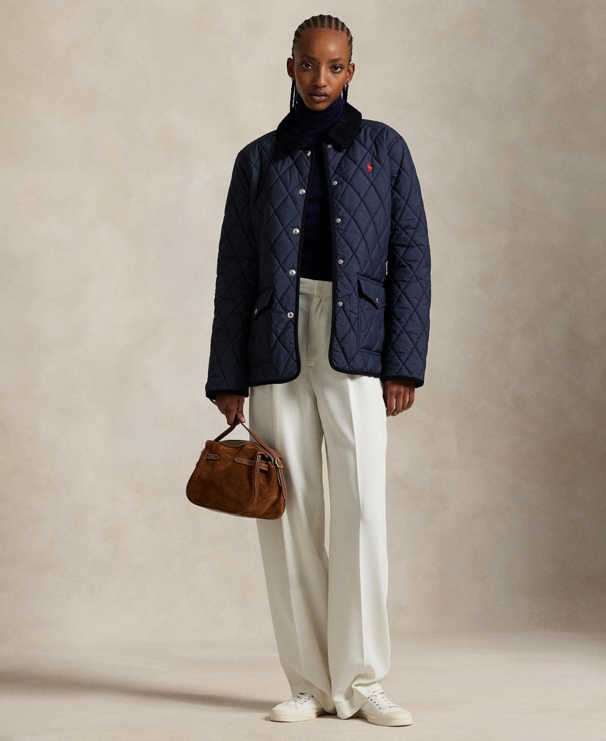 Polo Ralph Lauren Quilted Barn Jacket With Corduroy Collar In Blue