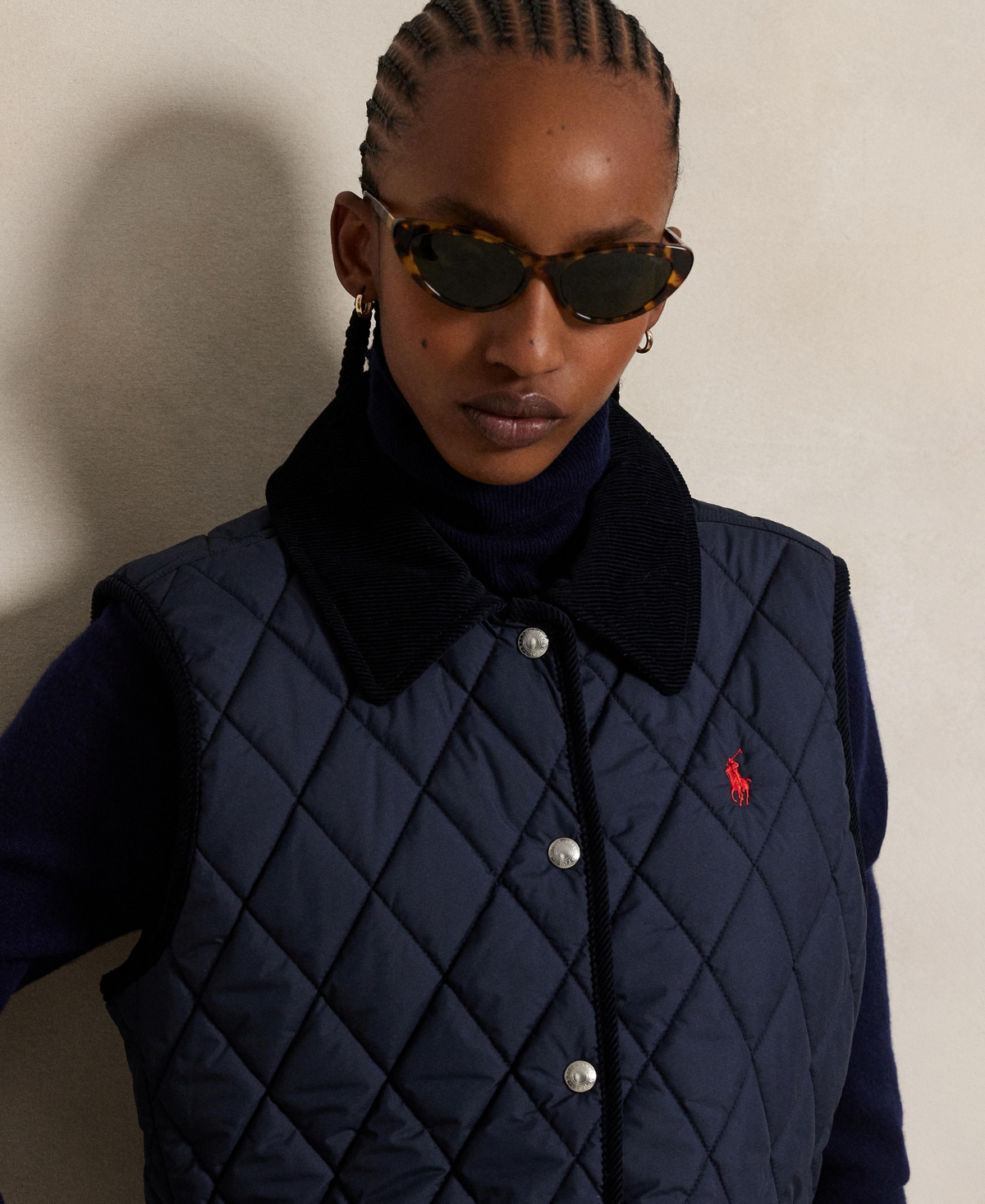 Polo Ralph Lauren Quilted Barn Jacket With Corduroy Collar In Blue