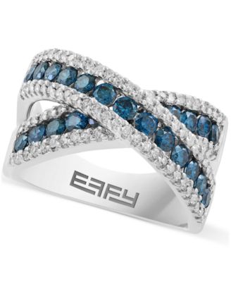 EFFY Collection - Blue & White Diamond Crossover Statement Ring (1-1/5 ct. t.w.) in 14k White Gold