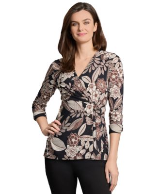 Jones New York - Women's Printed D-Ring 3/4-Sleeve Top