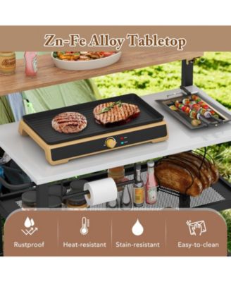 Rolling Bar Cart with Flip-up Table and Hooks for Kitchen