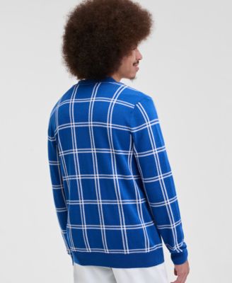 Men's Cotton Windowpane-Plaid Cardigan Sweater, Exclusively at Macy's