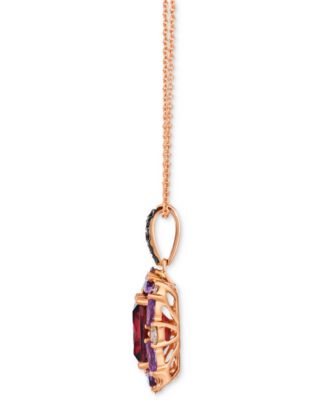 Pomegranate Garnet (2-3/8 ct. t.w.), Grape Amethyst (3/8 ct. t.w.) & Diamond (1/4 ct. t.w.) Halo Adjustable 20" Pendant Necklace in 14k Rose Gold