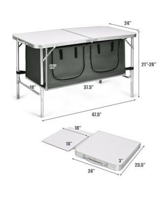 Folding Camping Table Aluminum Height Adjustable w/ Storage Organizer