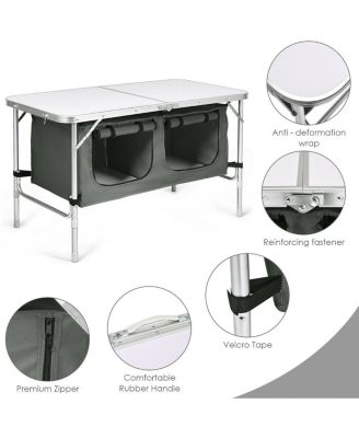 Folding Camping Table Aluminum Height Adjustable w/ Storage Organizer