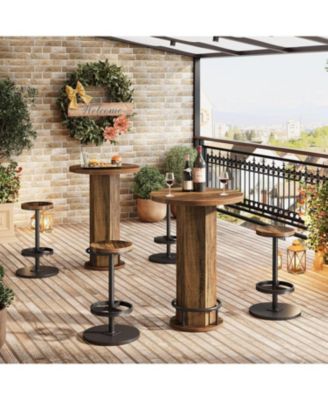 3Pc Metal Industrial Bistro Set with Round Pub Table and 2 Barstools