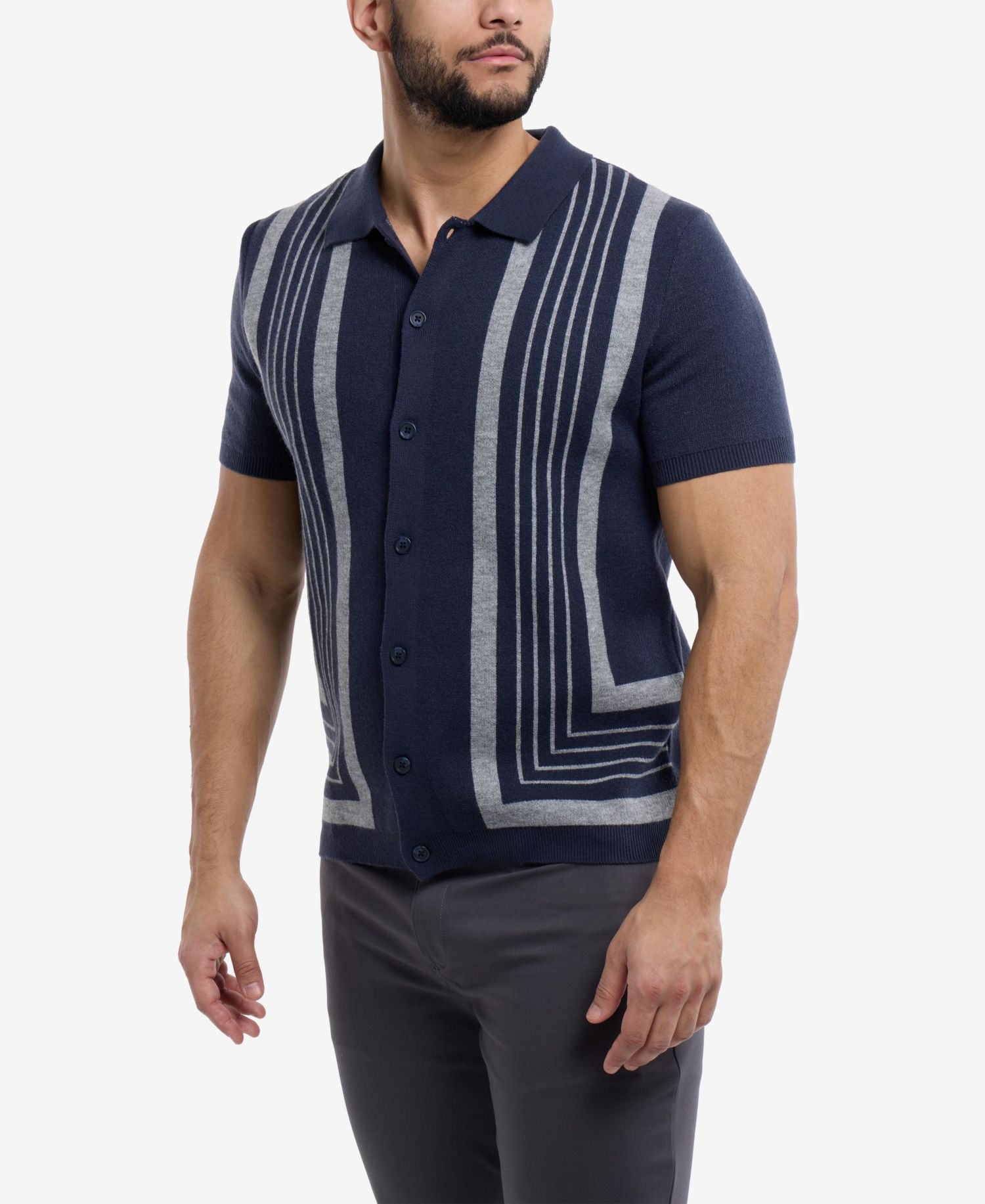 Men's Stripe Short Sleeve Sweater Polo Shirt