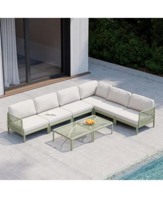 Modern 6-Piece Polypropylene Resin Modular L Shaped Corner Patio Furniture Sectional