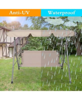 Outdoor Porch Patio Swing Chair with Stand and Waterproof Canopy All Weather Resistant Swing Bench