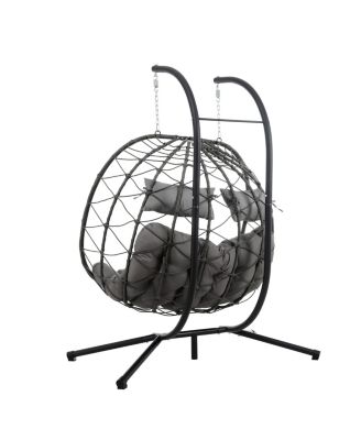 2 Persons Egg Indoor /Outdoor Swing Chair， Patio Wicker Hanging Egg Chair Hanging Basket Chair