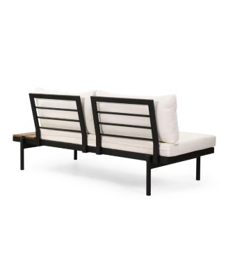 2-Seater Sofa with Iron Frame and Acacia Wood Accents - Water Resistant Fabric Cushions, Right Side Orientation