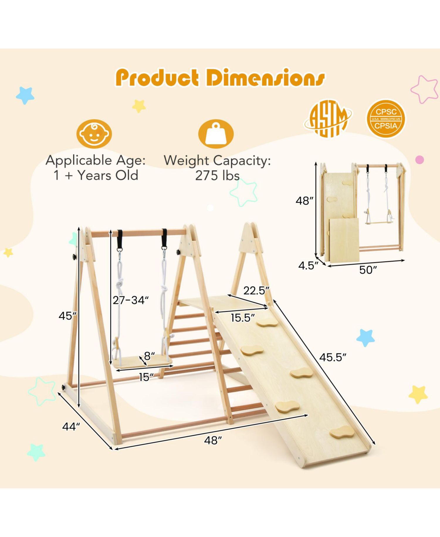 5-in-1 Foldable Adjustable Jungle Gym, 5-Piece Set