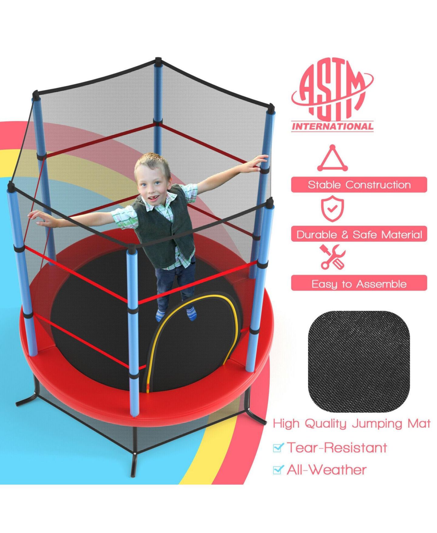 Детская игрушка Mecale 55 Inch Trampoline with Enclosure Net, Ages 3+, цвет: Синий — фото 6