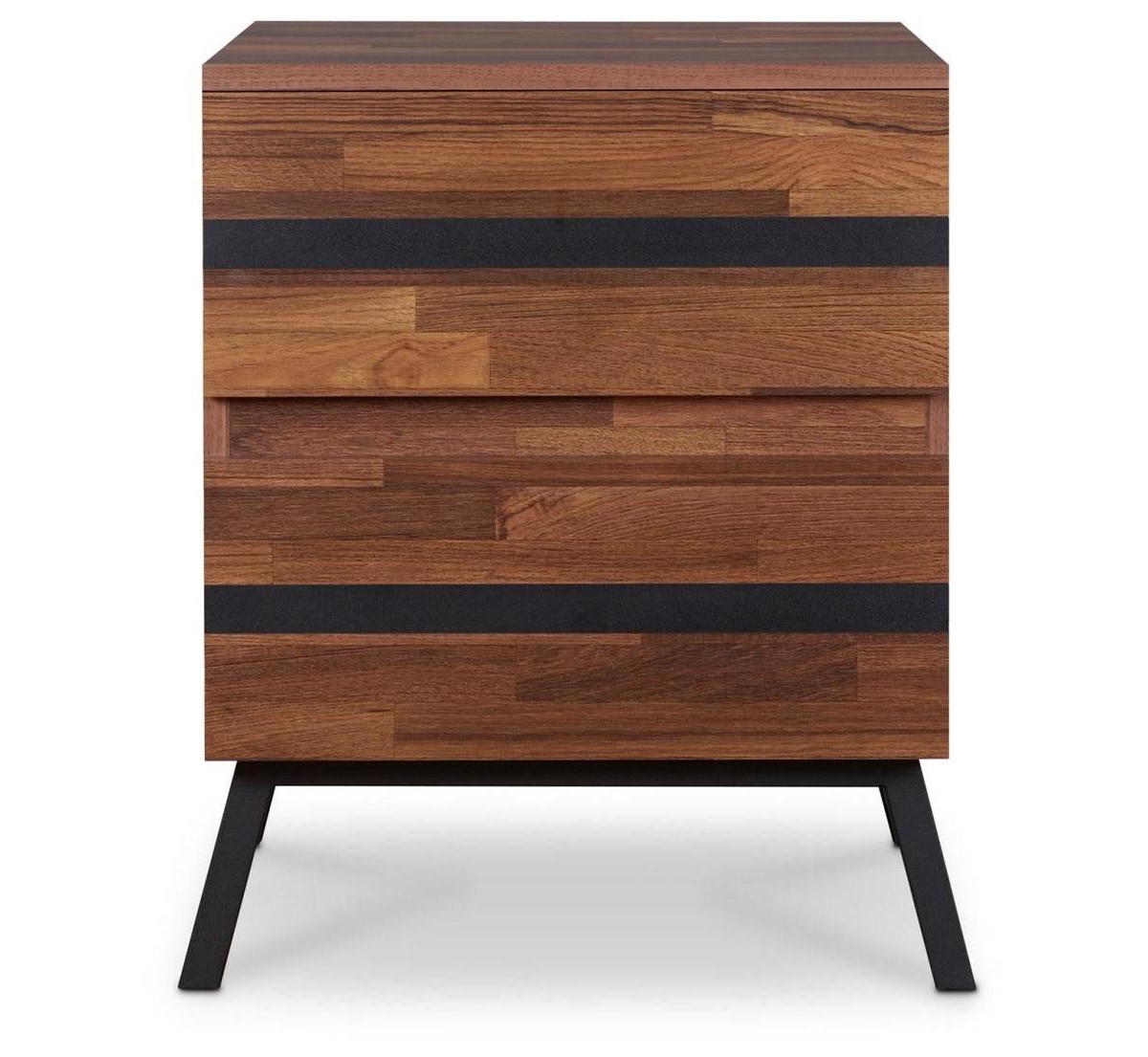 Industrial Wood and Iron End Table with Two Drawers - Black, Brown
