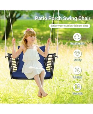 Single Person Hanging Seat with Woven Rattan Backrest for Backyard