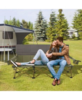 3 Person Folding Camping Chair with 2 Cup Holders Cotton Padding & Storage Bag