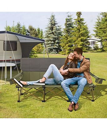 3 Person Folding Camping Chair with 2 Cup Holders Cotton Padding & Storage Bag