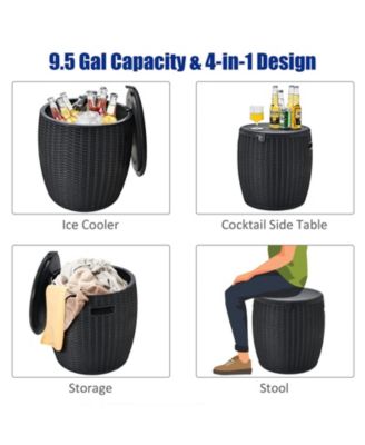 9.5 Gallon 4-in-1 Patio Rattan Cool Bar Cocktail Table Side Table