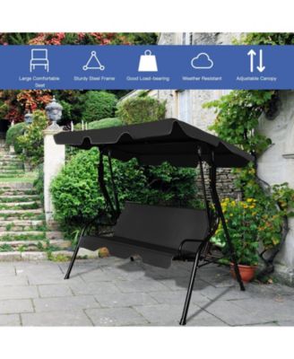 3 Seat Outdoor Patio Canopy Swing with Cushioned Steel Frame