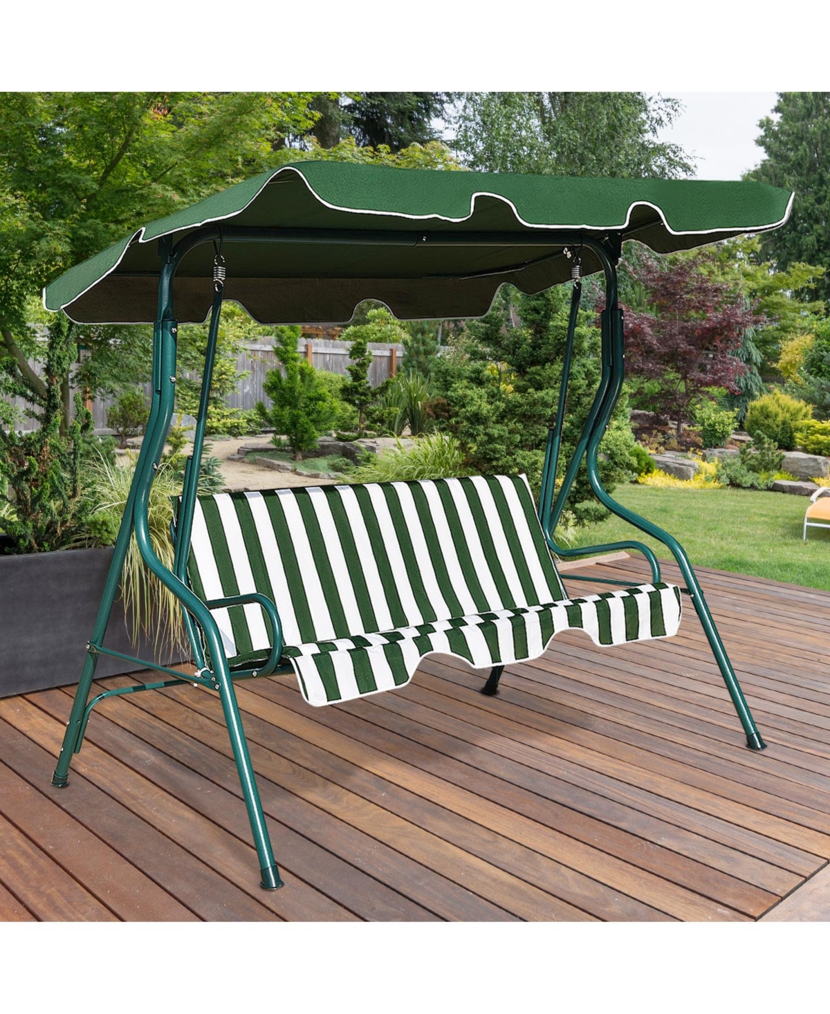 3 Seat Outdoor Patio Canopy Swing with Cushioned Steel Frame