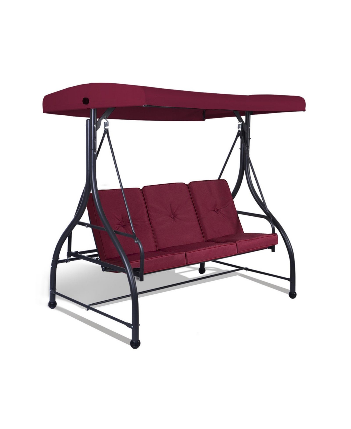 3 Seats Outdoor Swing Hammock with Adjustable Tilt Canopy - Bright red