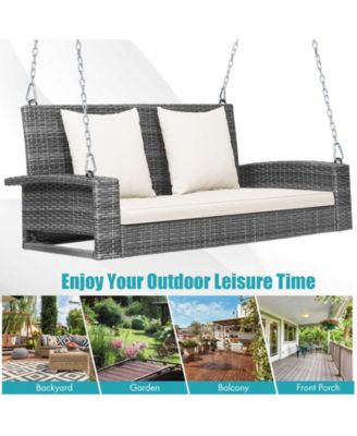 2-Person Patio PE Wicker Hanging Porch Swing Bench Chair Cushion 800 Pounds