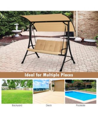 3-Seat Outdoor Porch Swing with Adjustable Canopy and Padded Cushions