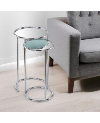 Glam Round End Table with Aluminum Frame and Mirrored Surface