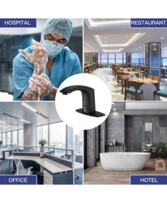 Automatic Sensor Touchless Bathroom Sink Faucet With Deck Plate & Pop Up Drain In Polished Chrome