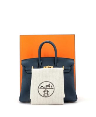 Бывшая в употреблении сумочка Hermes Birkin 25 синего цвета из Того с золотой фурнитурой
