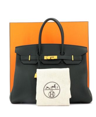 Бывшая в употреблении сумка Hermes Birkin 35 зеленого цвета из Того с золотой фурнитурой