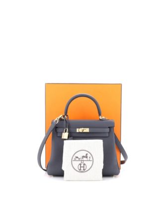 Бывшая в употреблении сумка Hermes Kelly 25 серого цвета из Того с фурнитурой Permabrass