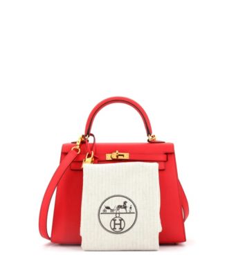 Бывшая в употреблении сумка Hermes Kelly 25 красного цвета с золотой фурнитурой