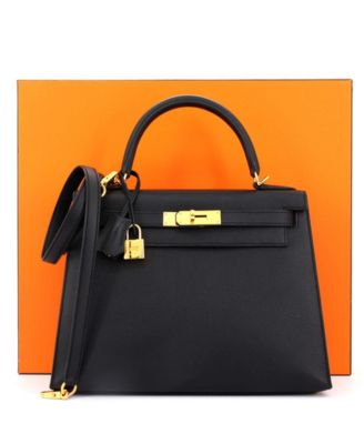 Pre-Owned Hermes Kelly 28 Handbag Black Epsom with Gold Hardware
