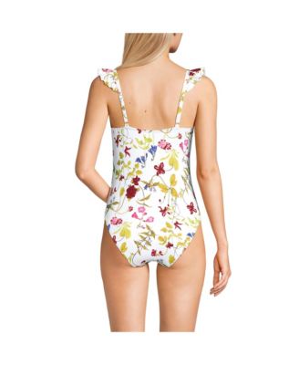 Женский цельный купальник-балконет с оборками и высокими штанинами от Lands' End