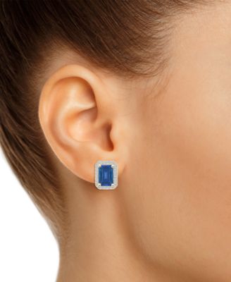 Gemstone & Created White Sapphire Halo Stud Earrings (1/4 ct. t.w.) in 10k Yellow Gold