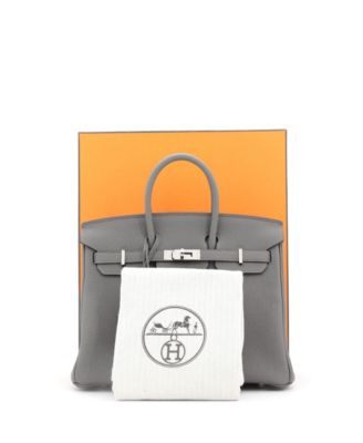 Бывшая в употреблении сумка Hermes Birkin 25 серого цвета из Того с палладиевой фурнитурой
